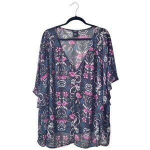 Torrid Floral Flutter Short Sleeve V-Neck Blouse